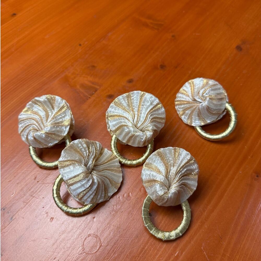 Delicate White and Gold Fabric Napkin Rings - Set of 5